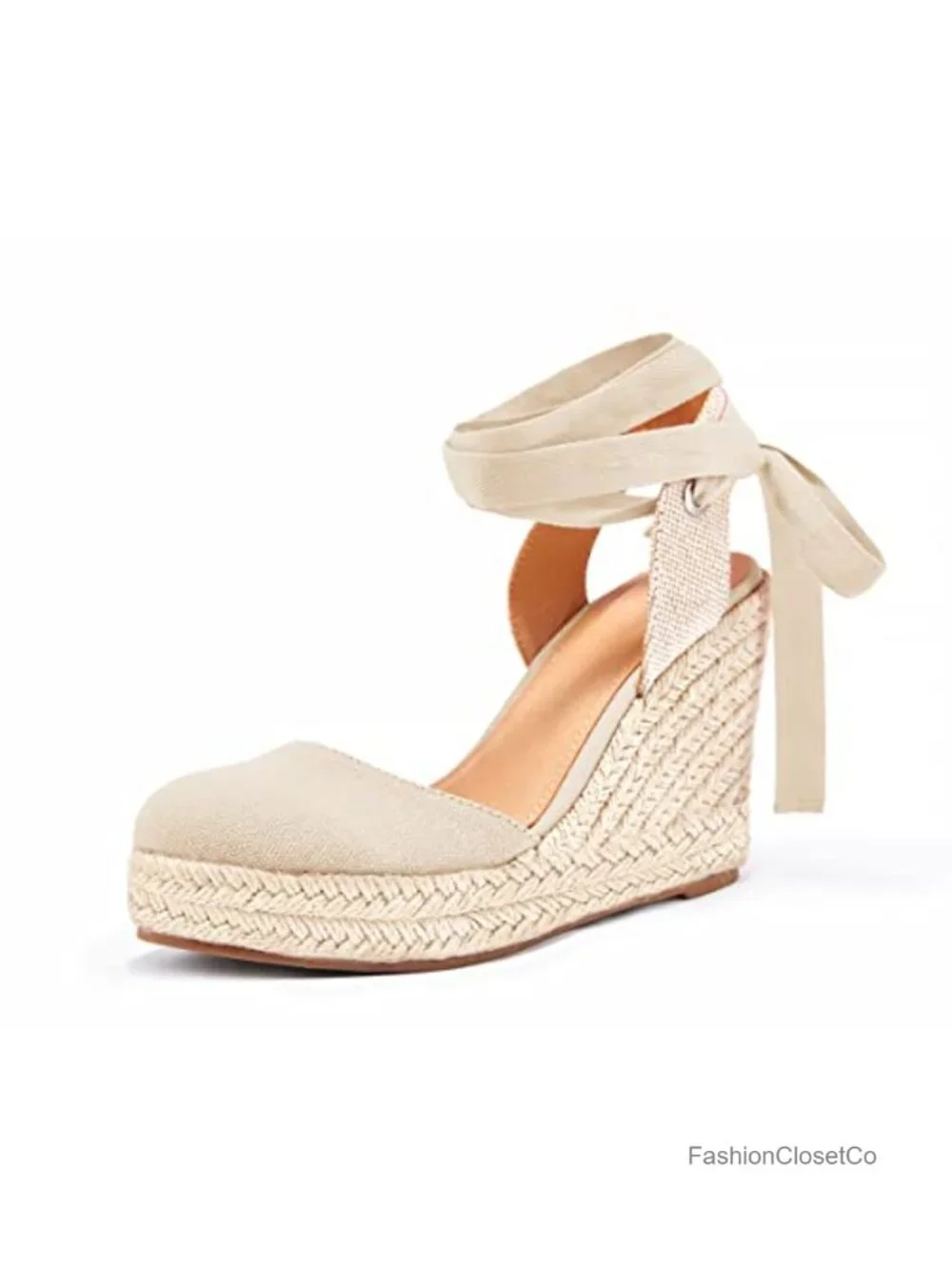 Women's Espadrille Wedge Sandals Ankle Strap Closed Toe Raffia 3.2
